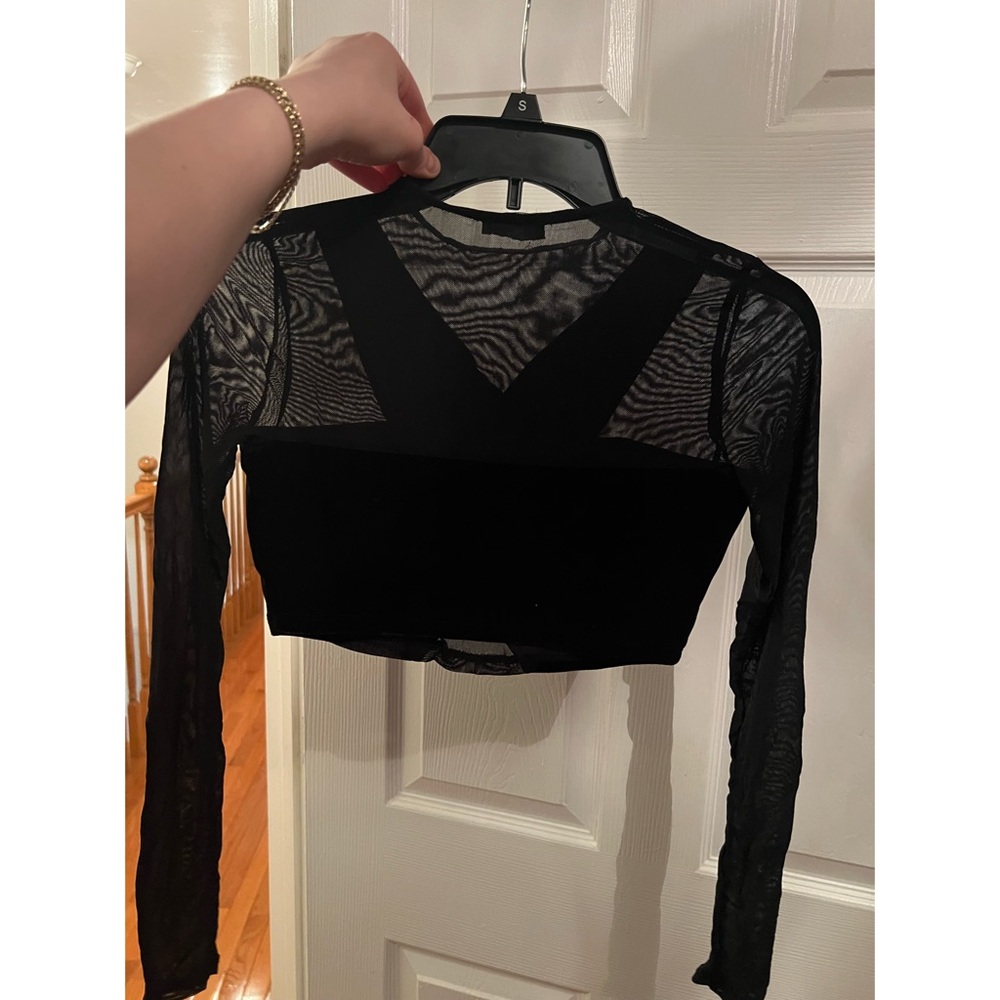 Naked Wardrobe Black Mesh Long Sleeve Crop Top